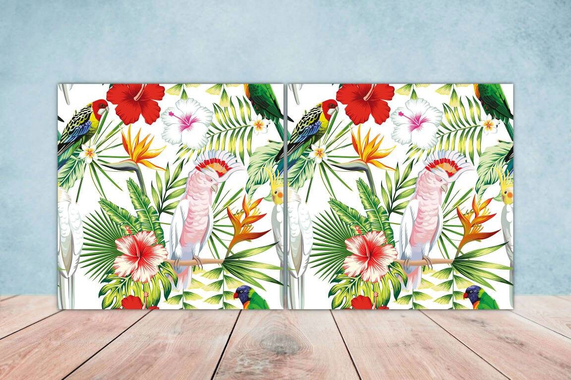 Parrot Ceramic Tiles Bird Tiles - Set of 2 Wall Décor Tiles - Kitchen Backsplash Tiles, Table Decorative Tiles, Bathroom Tiles