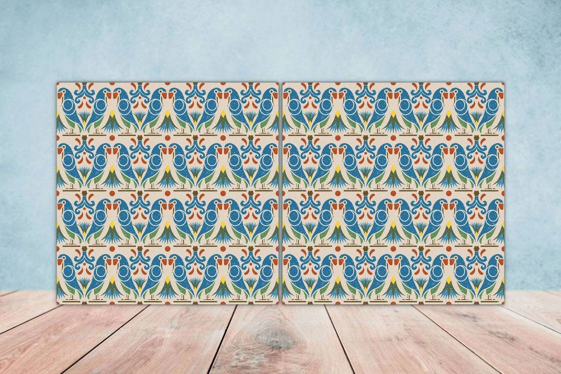 Parrot decor Ceramic Tiles - Set of 2 Parrot design Wall Decor Tiles - Kitchen Backsplash Tiles, Table Decorative Tiles, Bathroom