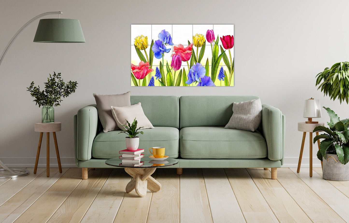Tile Mural/Mosaic Ceramic Panel of Irises and Tulip Flowers - Flowers wall print - Tulips wall print -Gloss Tiles - Tile Mosaic - wall tiles