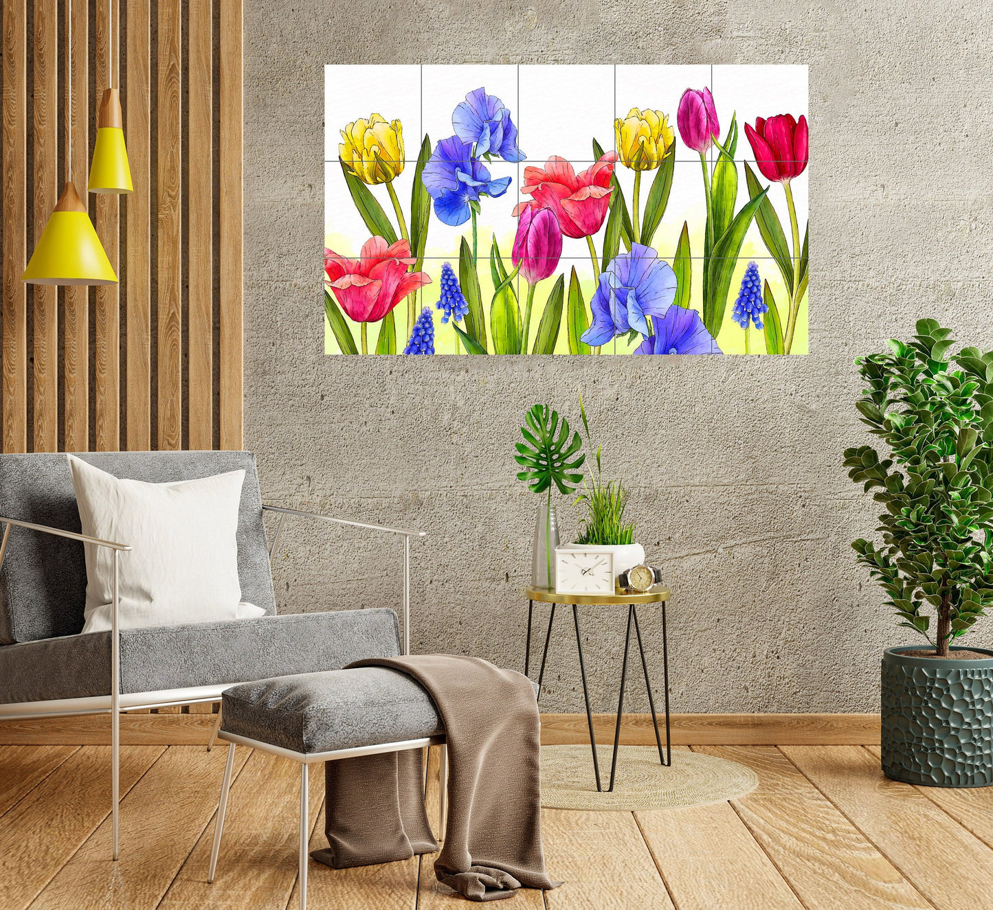 Tile Mural/Mosaic Ceramic Panel of Irises and Tulip Flowers - Flowers wall print - Tulips wall print -Gloss Tiles - Tile Mosaic - wall tiles