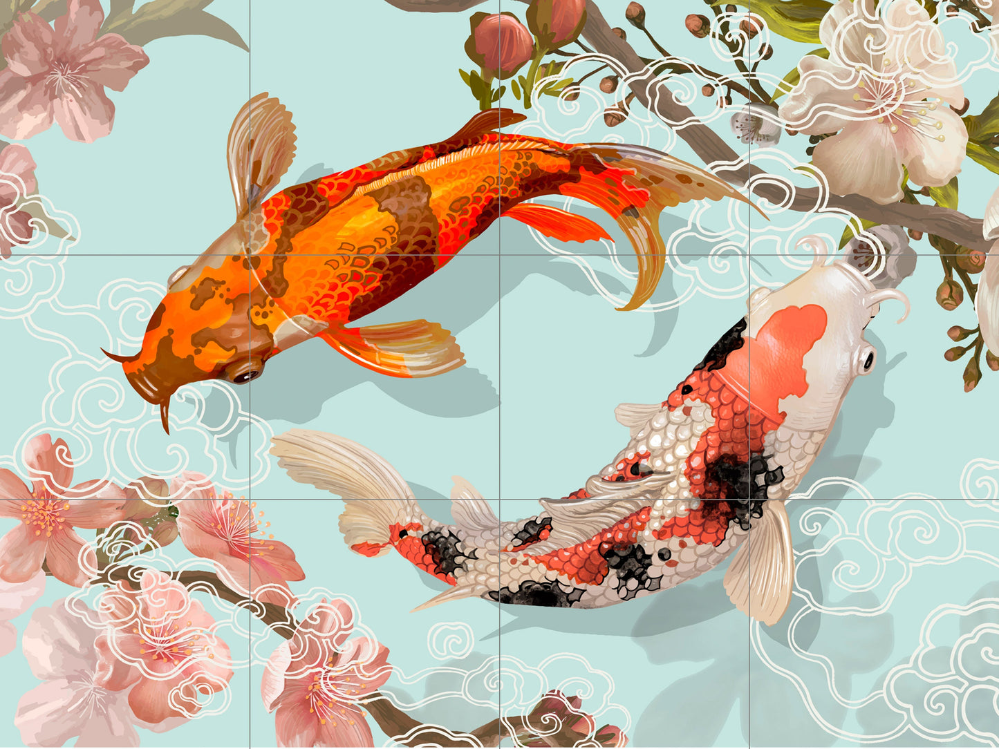 Tile Mural/Mosaic Ceramic Panel of a Japanese Koi Fish Japan Painting - Colourful Wall Nature Art - Tile Mural - Gloss Tiles - Tile Mosaic