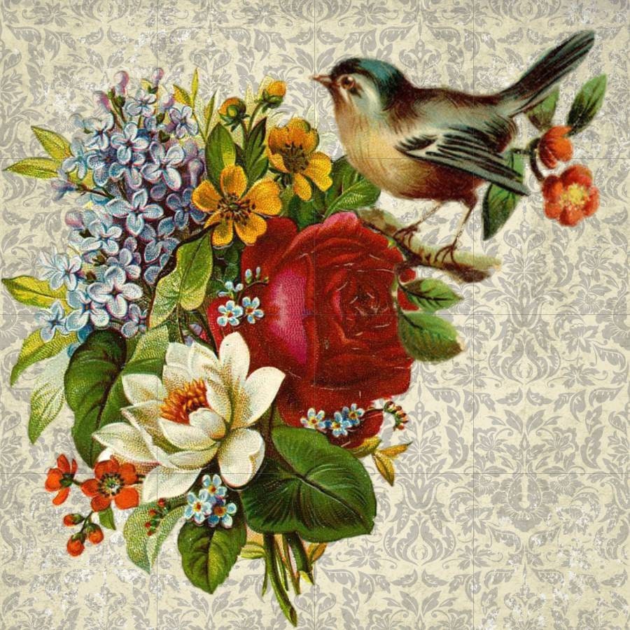 Tile Mural/Mosaic Ceramic Panel of a Tit Bird and Flowers - Wall Art - Home Decor - Tile Mural - Birds Mural Art - Gloss Tiles - Tile Mosaic