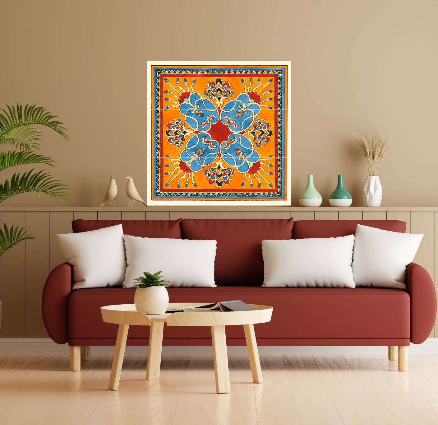 Tile Mural/Mosaic Ceramic Panel of an Assyrian Ornament- Elisabeth A Nedwill - Tile Mural - Oriental Mural Art - Gloss Tiles - Tile Mosaic
