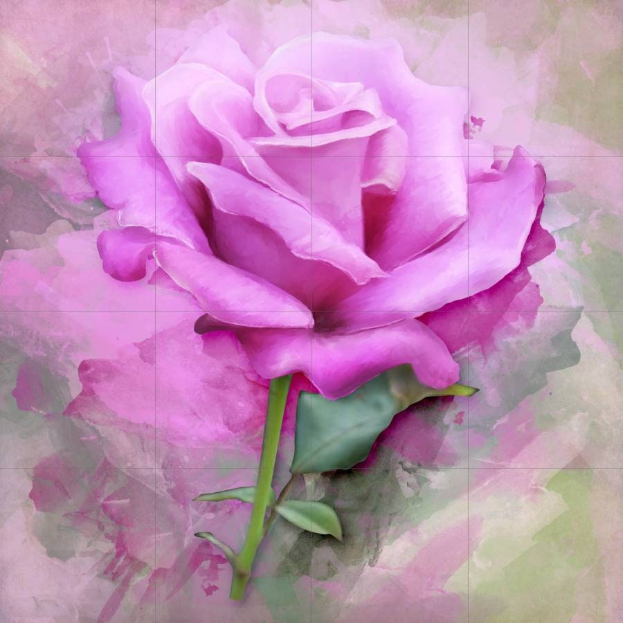 Tile Mural/Mosaic Ceramic Panel of Watercolor Flower - Pink Rose Painting Print Art - Flower Tile Mural - Gloss Tiles - Floral Tile Mosaic