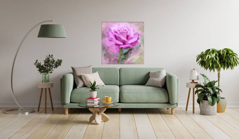 Tile Mural/Mosaic Ceramic Panel of Watercolor Flower - Pink Rose Painting Print Art - Flower Tile Mural - Gloss Tiles - Floral Tile Mosaic