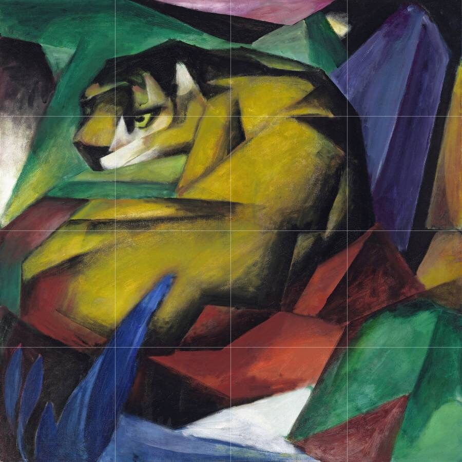 Tile Mural/Mosaic Ceramic Panel of a Tiger Painting - Franz Mark - Wall Art -Tiger Tile Mural - Home Decor Mural - Gloss Tiles - Tile Mosaic