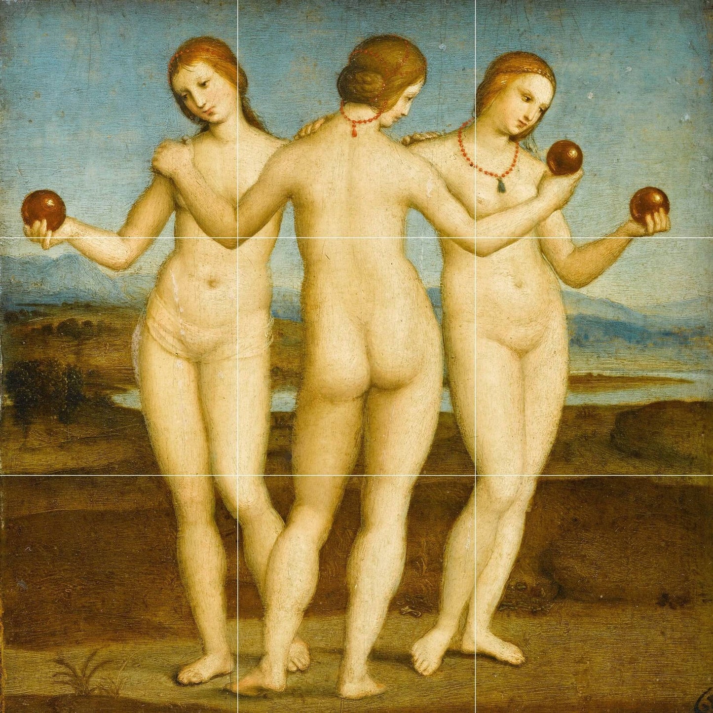 Tile Mural/Mosaic Ceramic Panel of Three Graces - Raphael Painting Art- Home Decor -Tile Mural - Home Decor- Gloss Tiles - Tile Mosaic Print