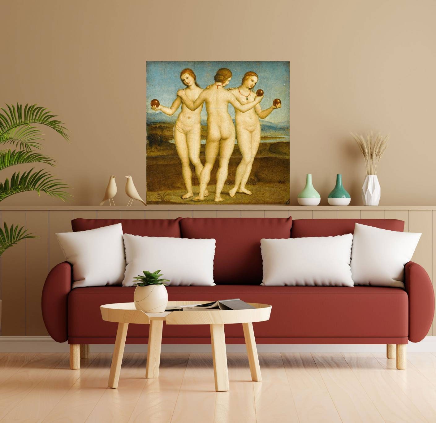 Tile Mural/Mosaic Ceramic Panel of Three Graces - Raphael Painting Art- Home Decor -Tile Mural - Home Decor- Gloss Tiles - Tile Mosaic Print