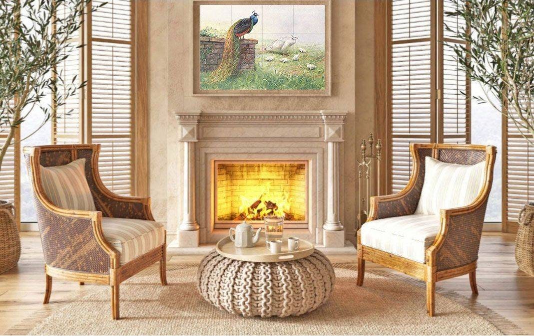 Tile Mural/Mosaic Ceramic Panel of - Peacock Bird Mural - Home Decor - Bird Tile Mosaic - Bird Wall Art - Bird Print - Peacock Painting