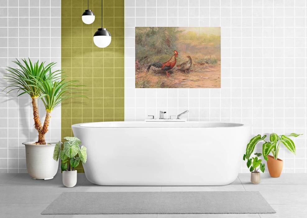 Tile Mural/Mosaic Ceramic Panel Ceylon Junglefowl Painting - Edward Lodge print - Rooster Tile Mural - Gloss Tiles - Bird Tile Mosaic