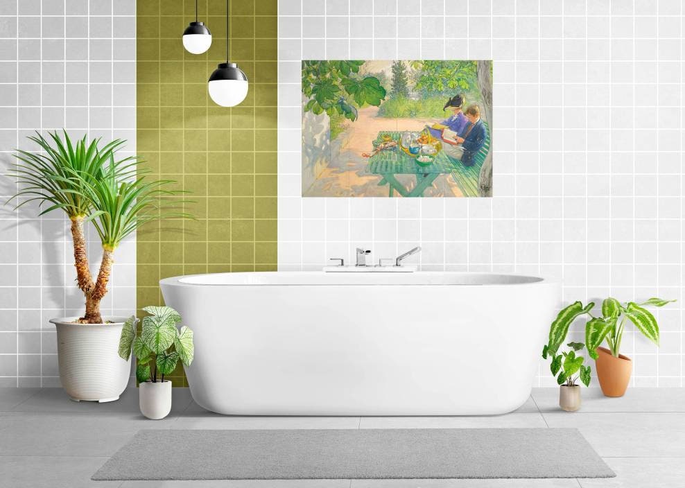 Tile Mural/Mosaic Ceramic Panel of Holiday Reading - Carl Larsson Art - Home Decor - Tile Mural - Gloss Tiles - Tile Mosaic Print