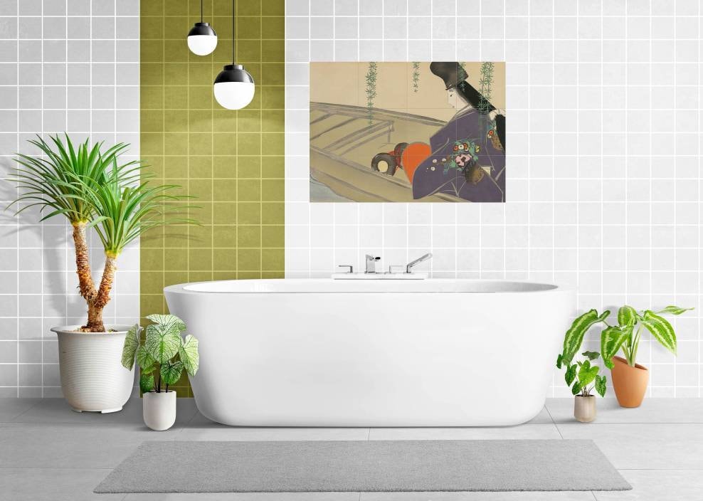 Tile Mural/Mosaic Ceramic Panel of Asazuma in Her Boat- Kamisaka Sekka Art - Japan Print - Japanese Tile Mural - Gloss Tiles - Tile Mosaic