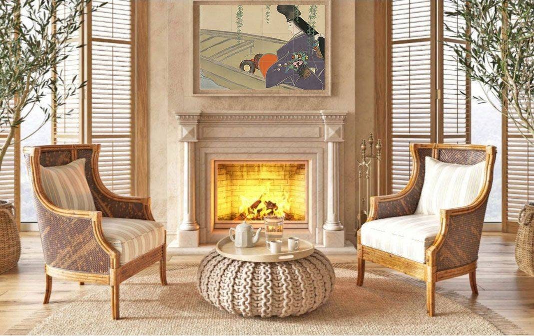 Tile Mural/Mosaic Ceramic Panel of Asazuma in Her Boat- Kamisaka Sekka Art - Japan Print - Japanese Tile Mural - Gloss Tiles - Tile Mosaic