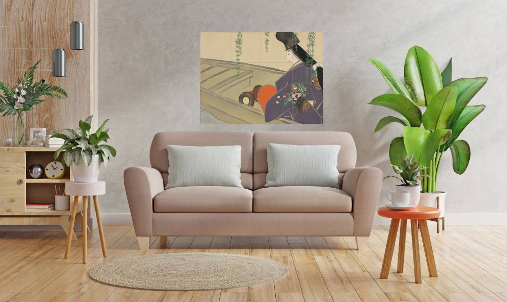 Tile Mural/Mosaic Ceramic Panel of Asazuma in Her Boat- Kamisaka Sekka Art - Japan Print - Japanese Tile Mural - Gloss Tiles - Tile Mosaic