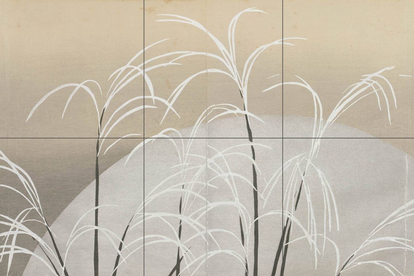 Tile Mural/Mosaic Ceramic Panel of Pampas Grass in Moonlight - Kamisaka Sekka Art - Japan - Japanese Tile Mural - Gloss Tiles - Tile Mosaic
