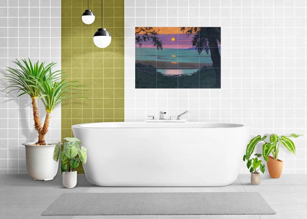 Tile Mural/Mosaic Ceramic Panel of Sunset at Grace Orange and Violet Sky- Felix Valloton - Wall Art - Tile Mural - Gloss Tiles - Tile Mosaic