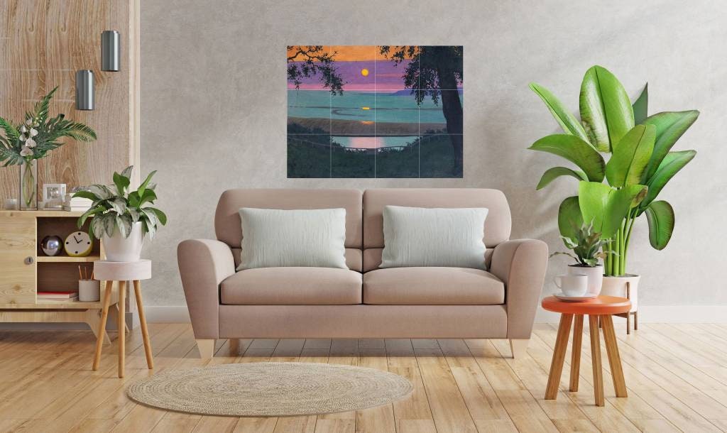 Tile Mural/Mosaic Ceramic Panel of Sunset at Grace Orange and Violet Sky- Felix Valloton - Wall Art - Tile Mural - Gloss Tiles - Tile Mosaic