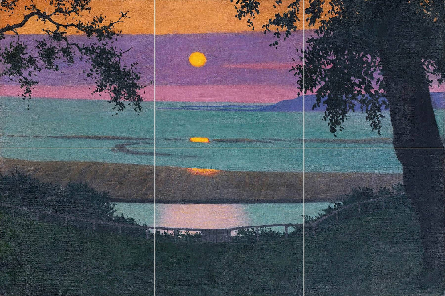 Tile Mural/Mosaic Ceramic Panel of Sunset at Grace Orange and Violet Sky- Felix Valloton - Wall Art - Tile Mural - Gloss Tiles - Tile Mosaic