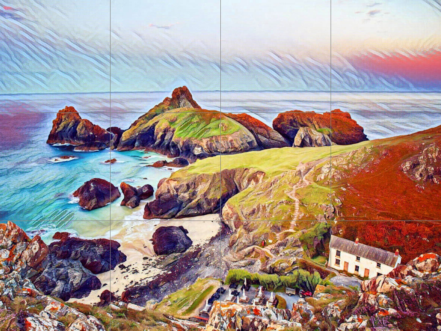 Tile Mural/Mosaic Ceramic Panel of Cornwall Lizard Point - Cornwall wall print - Colourful Wall Art -Tile Mural - Gloss Tiles - Tile Mosaic