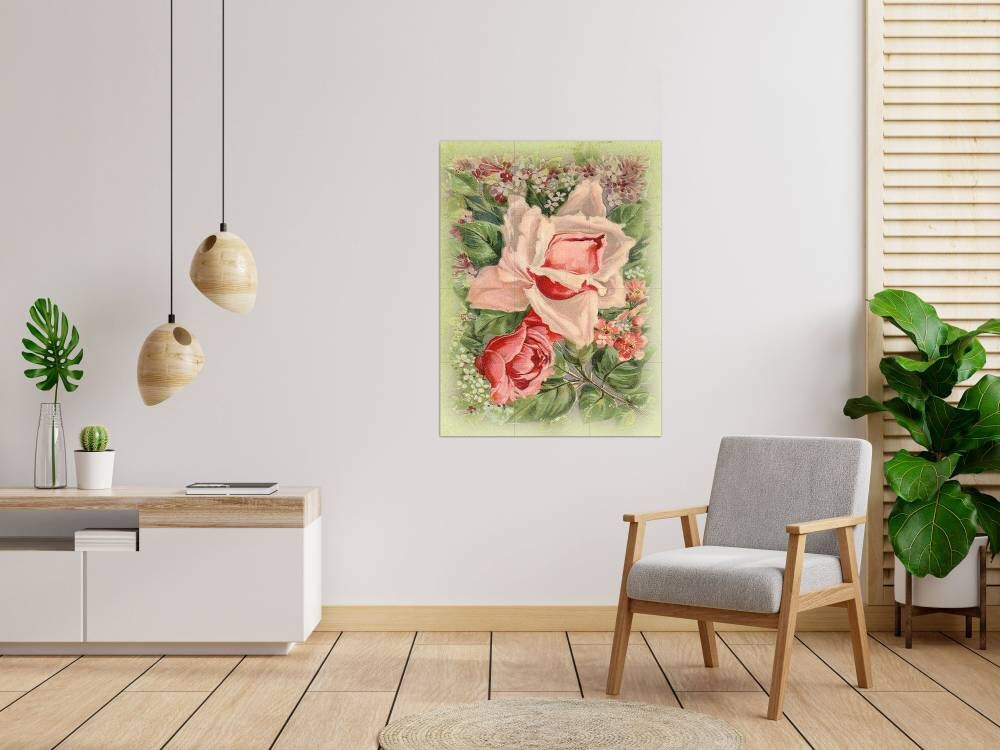 Tile Mural/Mosaic Ceramic of Roses Watercolour Painting - Flower Wall Art - Floral Tile Mural -Gloss Tiles - Flowers Mosaic- Tile Mosaic