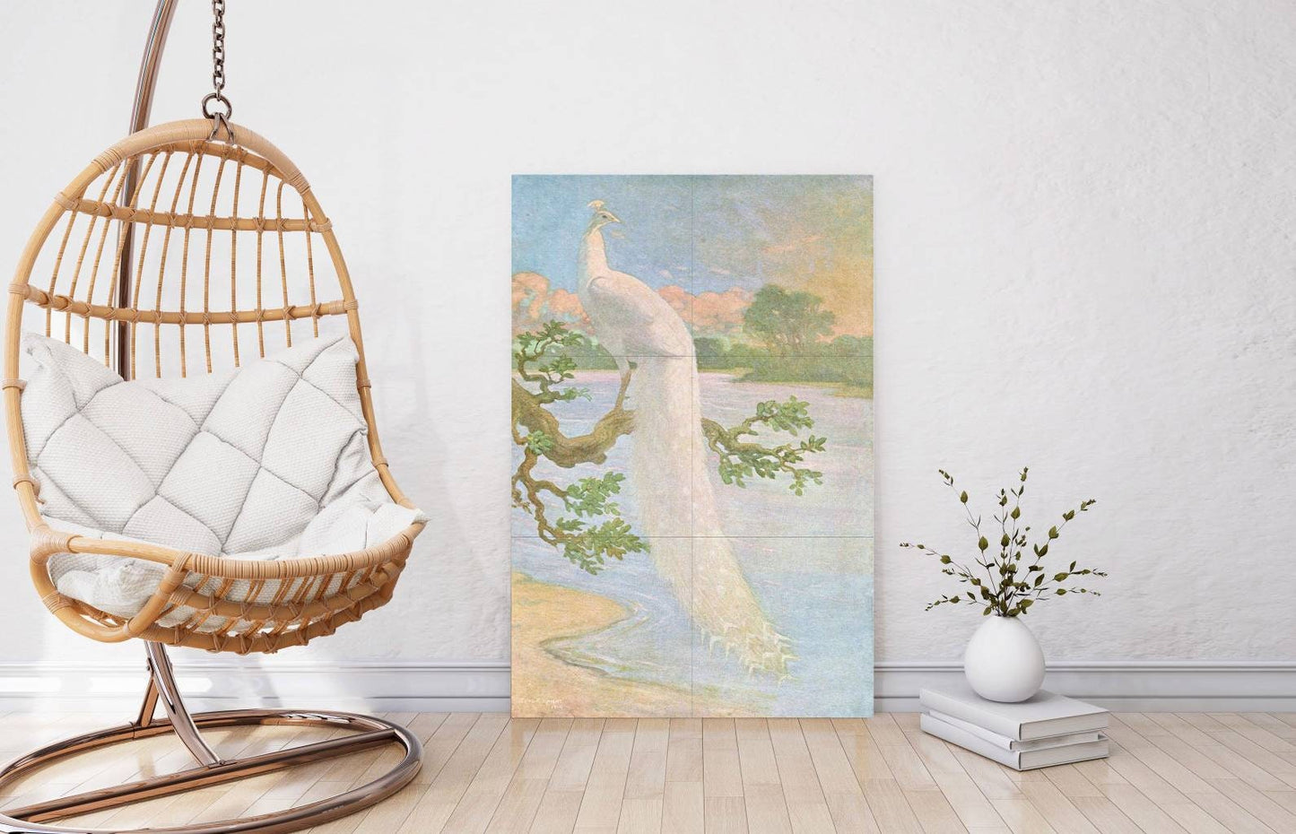 Tile Mural/Mosaic Ceramic Panel of White Peacock - Charles Robert Knight - Bird Wall Art Decor - Peacock Mural - Gloss Tiles - Tile Mosaic