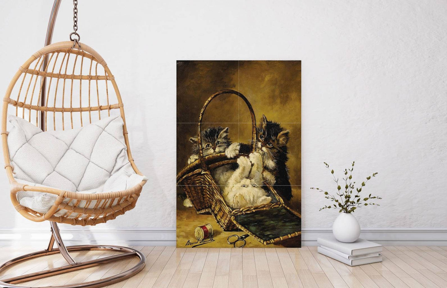 Tile Mural/Mosaic Ceramic Panel of Three Kittens Playing -Artur-Alfred Brunel de Neville - Tile Mural - Cat Mural - Kitty Mosaic-Gloss Tiles