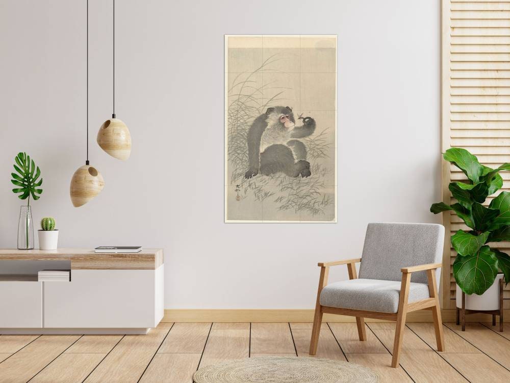 Tile Mural/Mosaic Ceramic Panel of a Monkey with Insect - Ohara Koson Painting- Japan Art- Japanese Mural -Gloss Tiles - Monkey Tile Mosaic