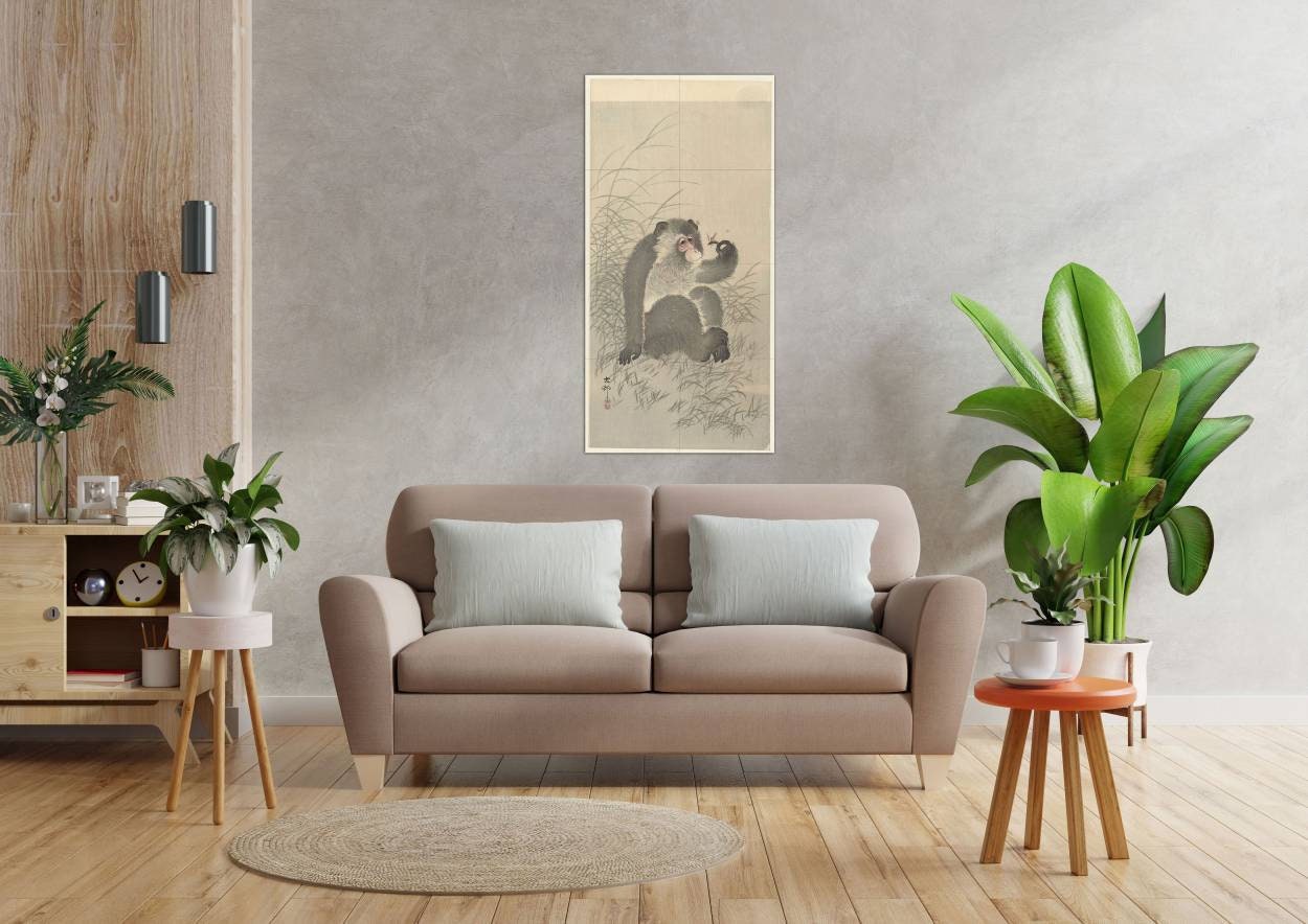 Tile Mural/Mosaic Ceramic Panel of a Monkey with Insect - Ohara Koson Painting- Japan Art- Japanese Mural -Gloss Tiles - Monkey Tile Mosaic