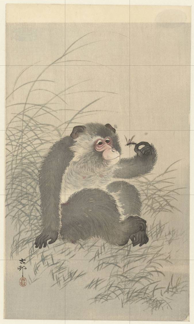 Tile Mural/Mosaic Ceramic Panel of a Monkey with Insect - Ohara Koson Painting- Japan Art- Japanese Mural -Gloss Tiles - Monkey Tile Mosaic