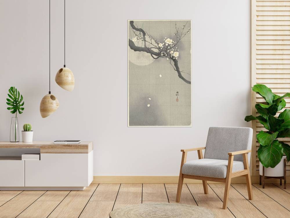 Tile Mural/Mosaic Ceramic Panel of a Plum blossom and full moon - Ohara Koson - Japan Art- Japanese Mural -Gloss Tiles - Flower Tile Mosaic
