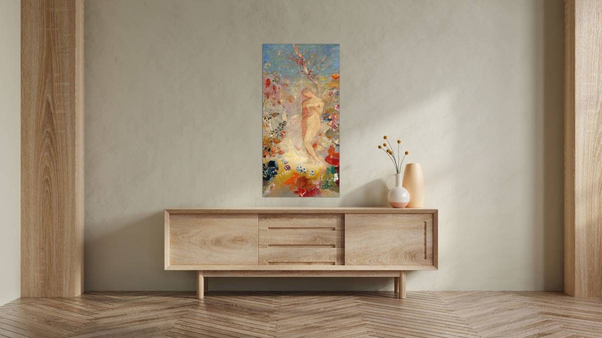 Tile Mural/Mosaic Ceramic Panel of Pandora - Odilon Redon Painting - Tile Mural - Flower Tile Mosaic - Floral Mural - Gloss Tiles