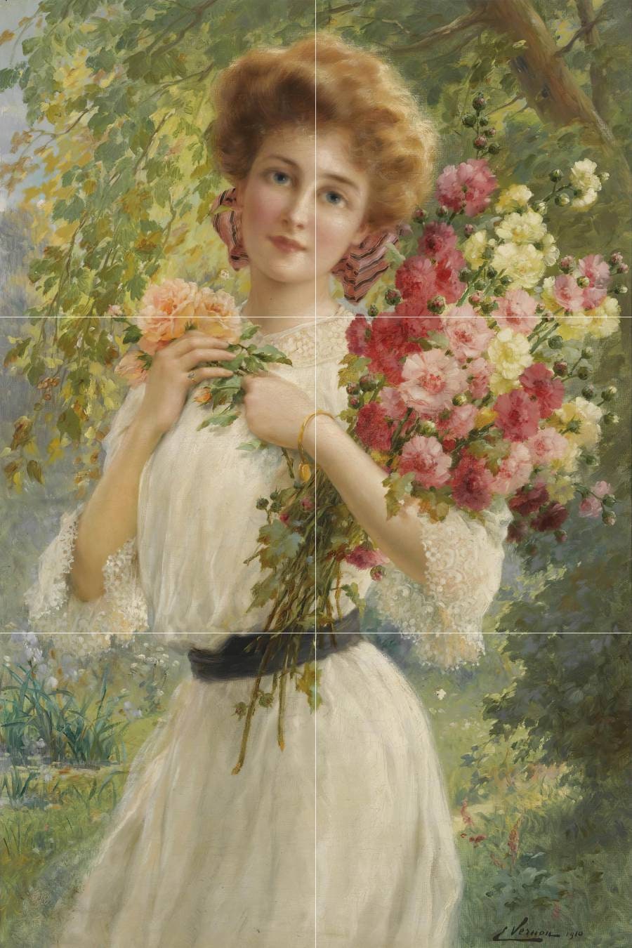 Tile Mural/Mosaic Ceramic Panel of Summer Beauty - Emile Vernon Painting - Home Decor - Flower Tile Mural - Gloss Tiles - Floral Tile Mosaic