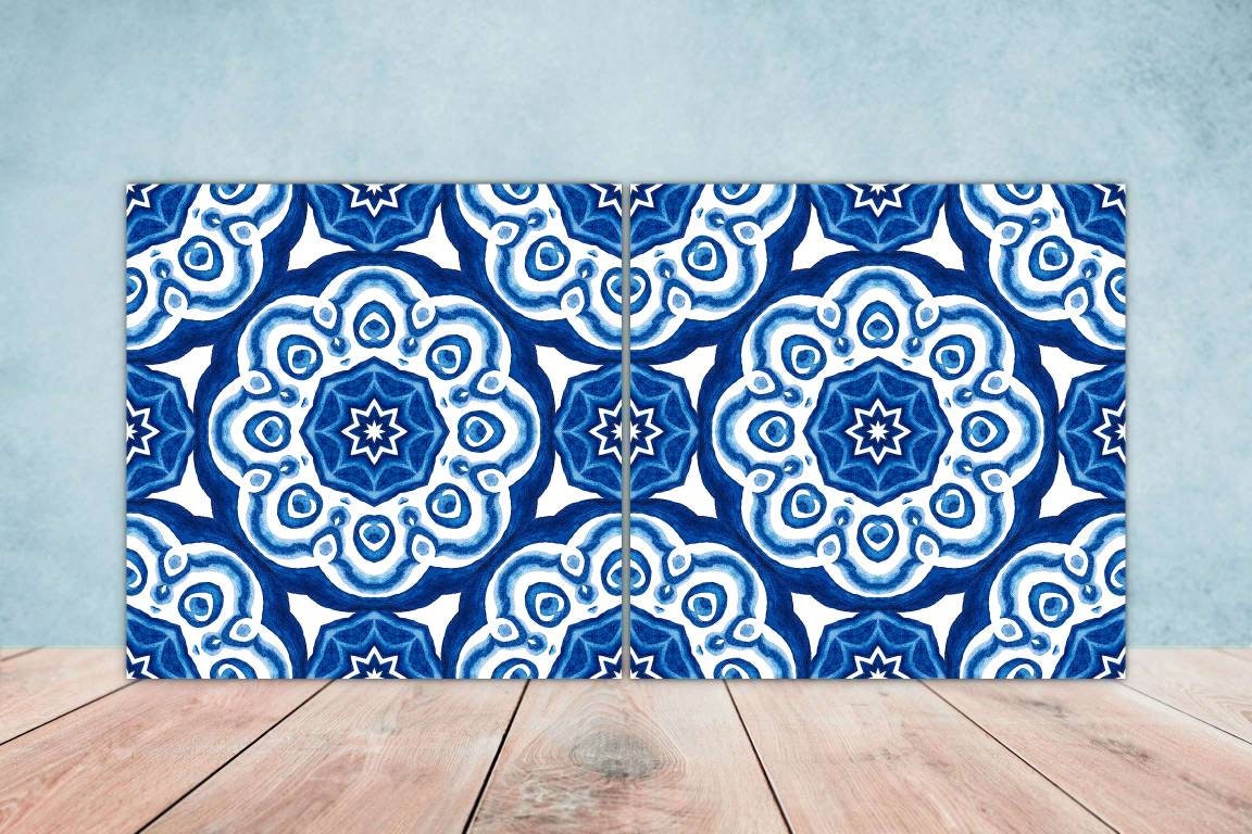 Moroccan Ceramic Tiles - Set of 2 Moroccan Wall Decor Tiles - Kitchen Backsplash Tiles, Table Decorative Tiles, Bathroom Tiles, Coaster
