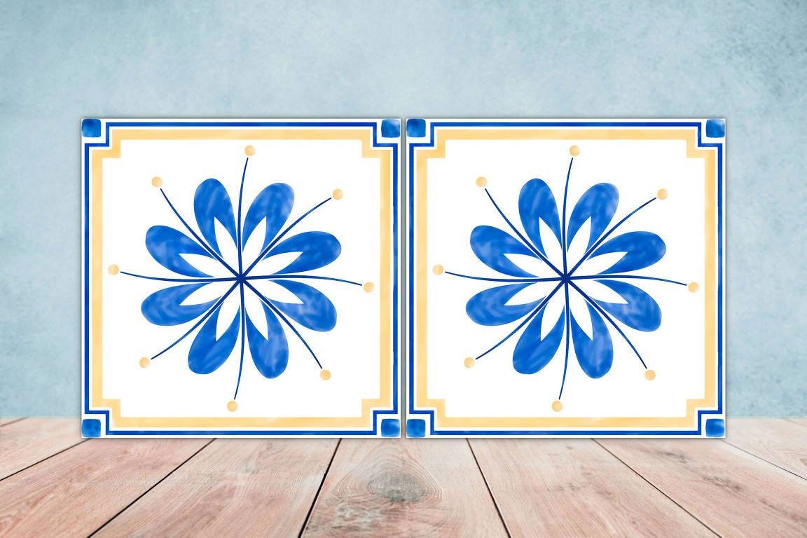 Spanish Ceramic Tiles - Set of 2 Spanish Wall Decor Tiles - Kitchen Backsplash Tiles, Table Decorative Tiles, Bathroom Tiles, Coaster