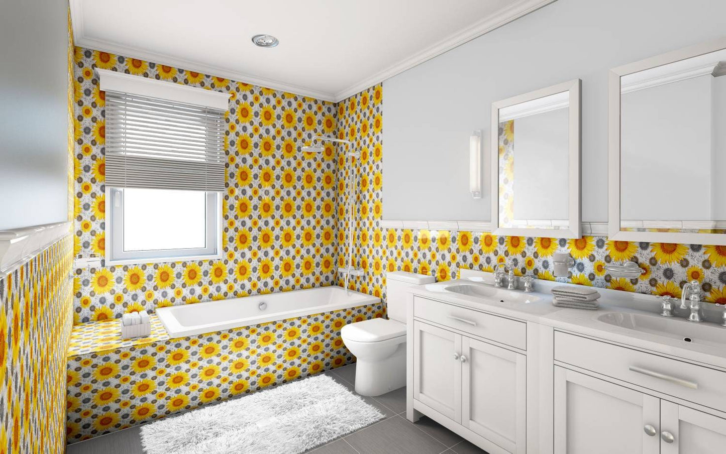Floral Sunflower Tiles Flowers Leaves Leaf Design - Set of 2 Floral Wall DecorTiles - Kitchen Backsplash Tiles, Decorative Tiles, Bathroom