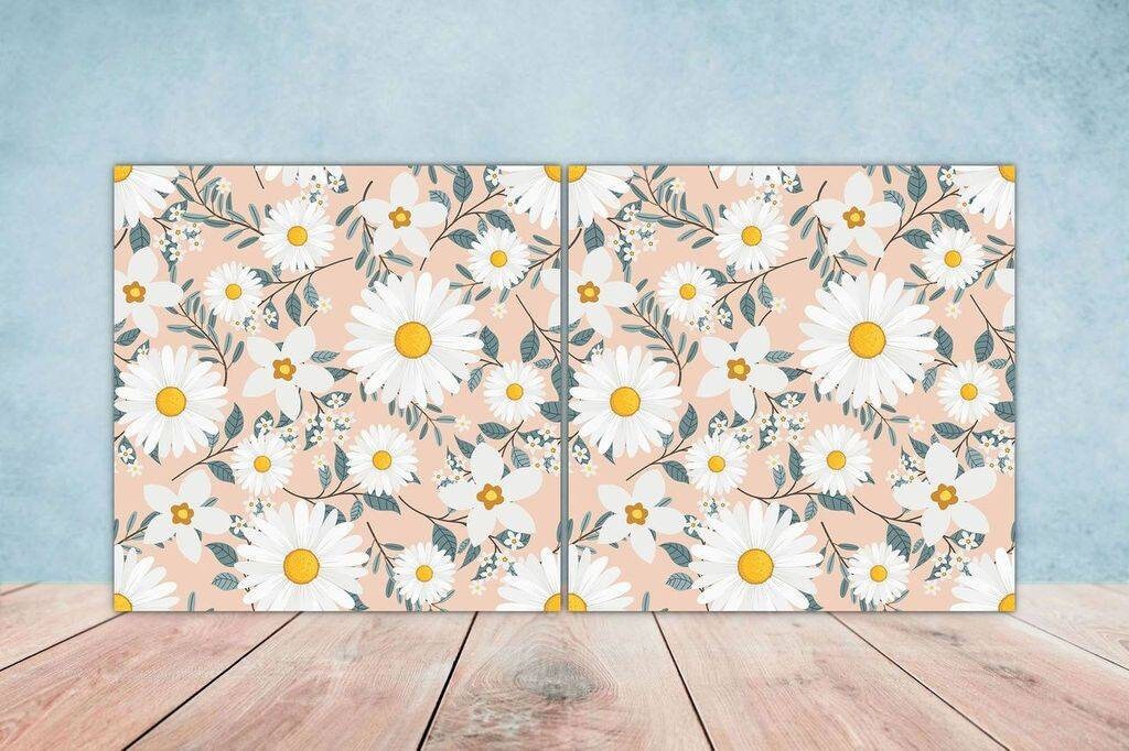 Daisy Floral Ceramic tiles - Set of 2 Daisy Wall Decor Tiles - Kitchen Backsplash Tiles, Decorative Tiles, Bathroom tiles, Shower tiles