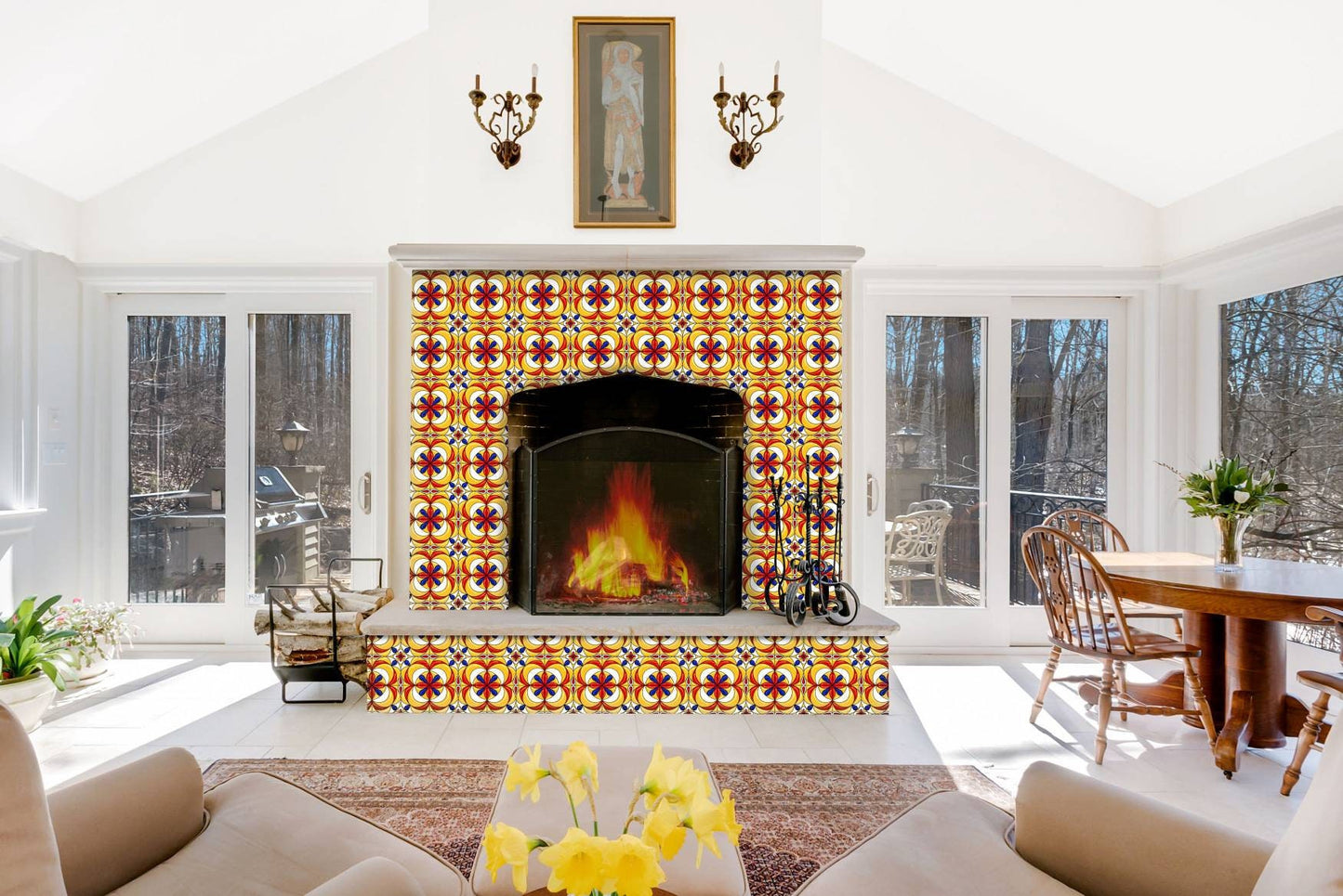Italian Majolica Ceramic Tiles - Two square 6 x 6 inches decorative ceramic wall tiles - Kitchen backsplash tiles - Bathroom tiles
