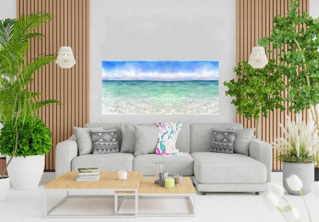 Tile Mural/Mosaic Ceramic Panel of Watercolor Ocean Waves- Sea Mural - Ocean Waves Wall Mural - Wall Art -Tile Mural - Ocean Waves print