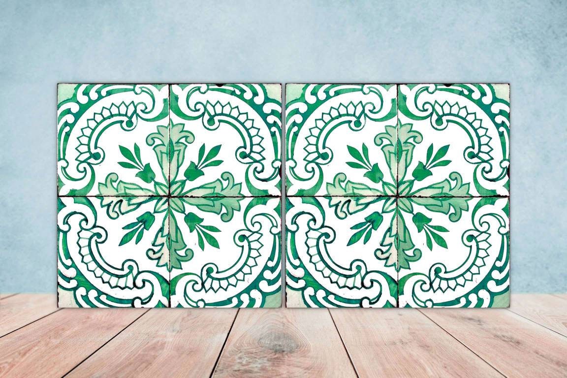 Portuguese Azulejo Tiles - Set of 2 Portuguese Wall Decor Tiles - Kitchen Backsplash Tiles, Table Decorative Tiles, Bathroom Tiles, Coaster