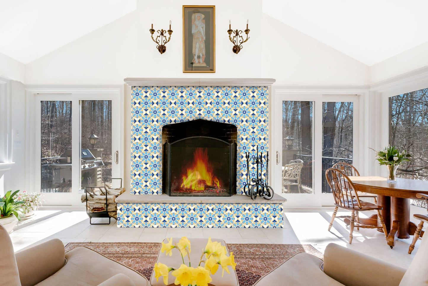 Portuguese Azulejo Tiles - Set of 2 Portuguese Wall Decor Tiles - Kitchen Backsplash Tiles, Table Decorative Tiles, Bathroom Tiles, Coaster