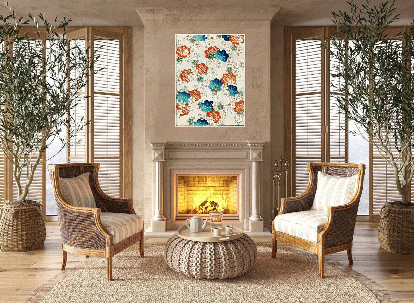 Tile Mural/Mosaic Ceramic Panel of Bijutsu Sekai Floral Pattern - Japanese Mural - Bijutsu Sekai print - Gloss Tiles -Sekai Art -Tile Mosaic