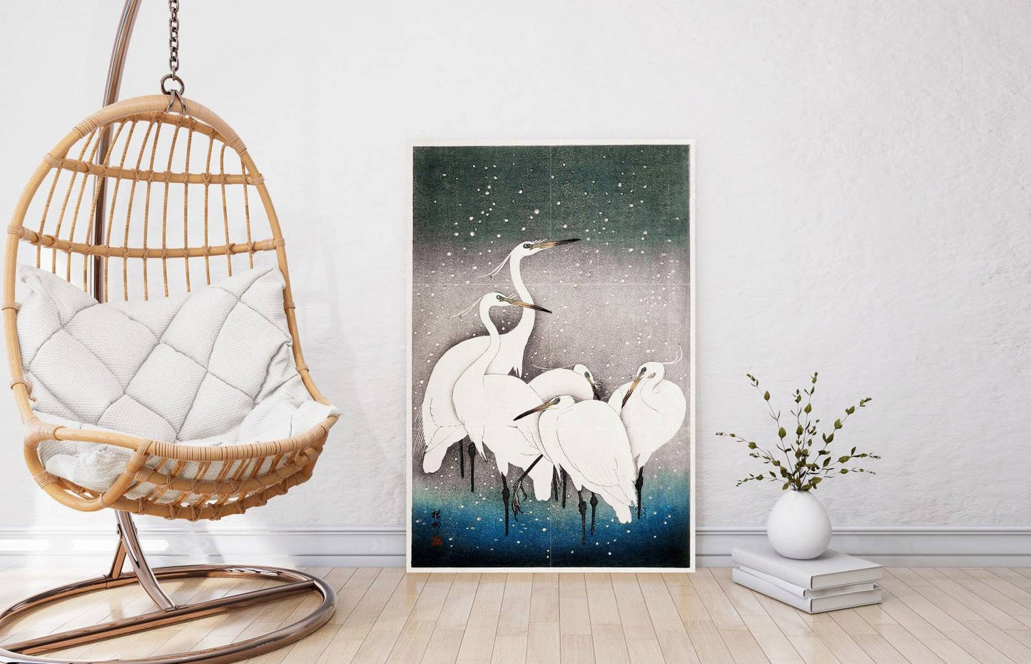 Tile Mural/Mosaic Ceramic Panel of Group of Egrets - Ohara Koson - Japanese print - Birds Mosaic - Egrets print - Birds Mural - Tile Mosaic