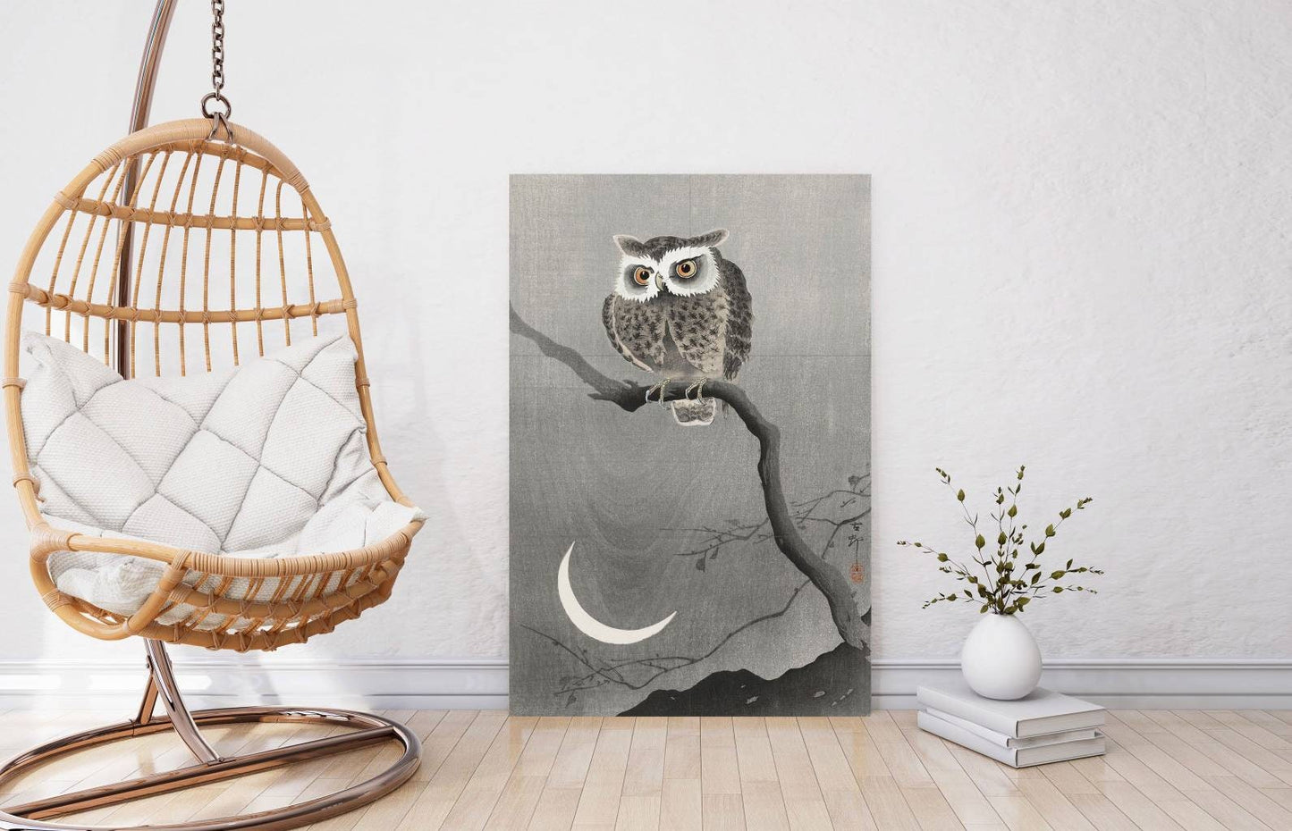 Tile Mural/Mosaic Ceramic Panel of Ohara Koson Long-Eared Owl on Bare Tree Branch -Japanese Print - Gloss Tiles- Owl Print -Bird Tile Mosaic