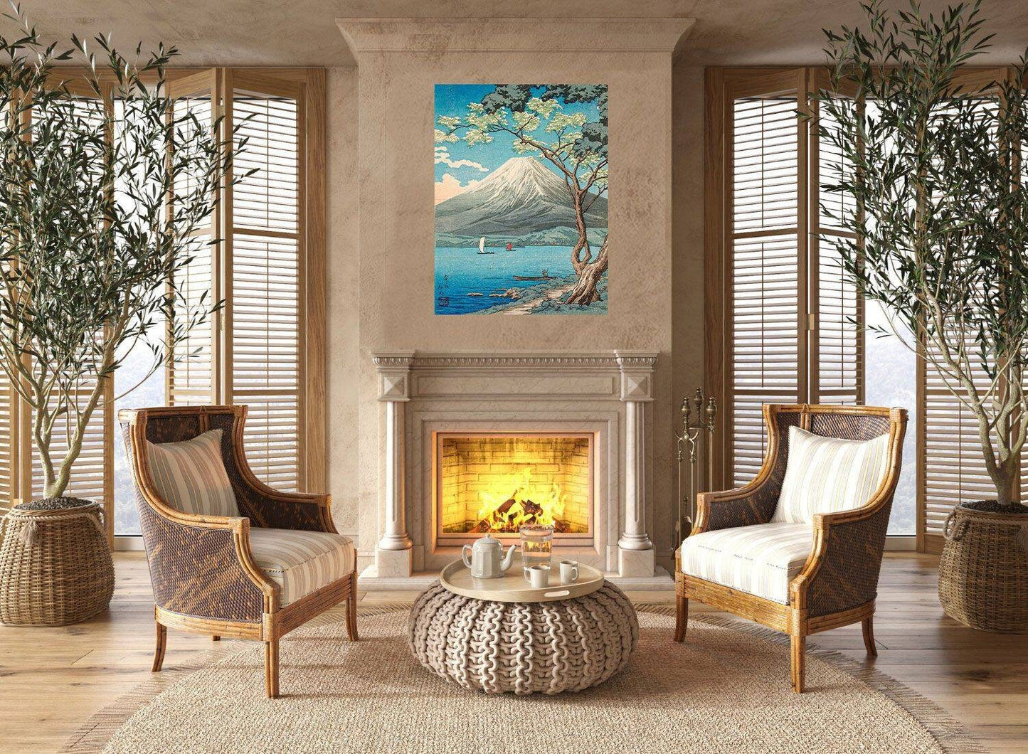 Tile Mural/Mosaic Ceramic of Mount Fuji from Lake - Takahashi Hiroaki print - Japanese Mural - Hiroaki Wall Art - Japanese Tile Mural