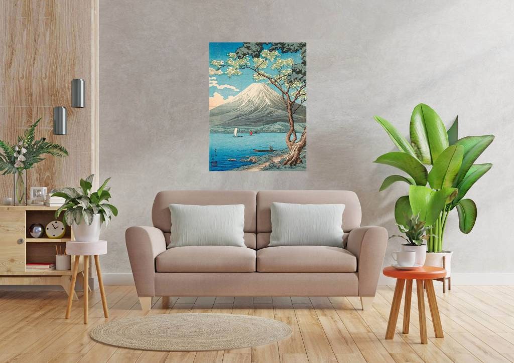 Tile Mural/Mosaic Ceramic of Mount Fuji from Lake - Takahashi Hiroaki print - Japanese Mural - Hiroaki Wall Art - Japanese Tile Mural