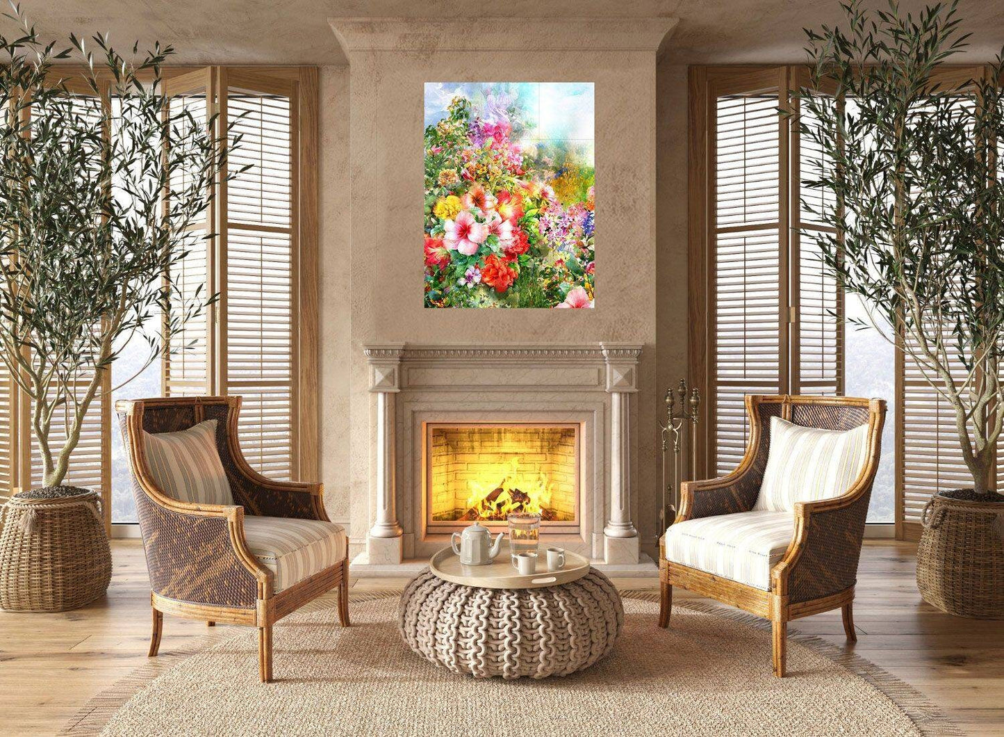 Tile Mural/Mosaic Ceramic of Flowers Watercolour Painting - Landscape Mural - Flower Wall Art - Floral Tile Mural -Gloss Tiles - Tile Mosaic