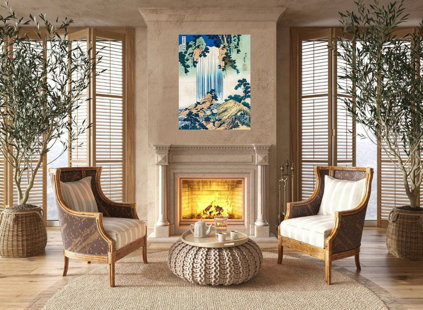 Tile Mural/Mosaic Ceramic Panel of Yoro Waterfall in Mino Province - Katsushika Hokusai Art Print-Japanese Mural - Gloss Tiles - Tile Mosaic