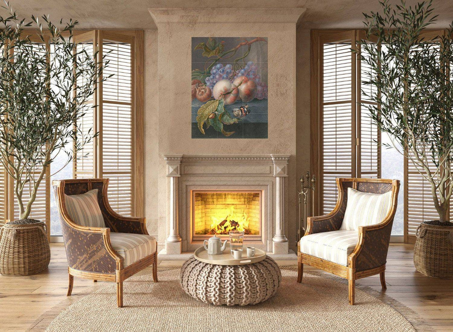 Tile Mural/Mosaic Ceramic of Fruits with Butterfly and Snail - Herman Henstenburgh Print - Fruit Tile Mural -Gloss Tiles -Kitchen backsplash