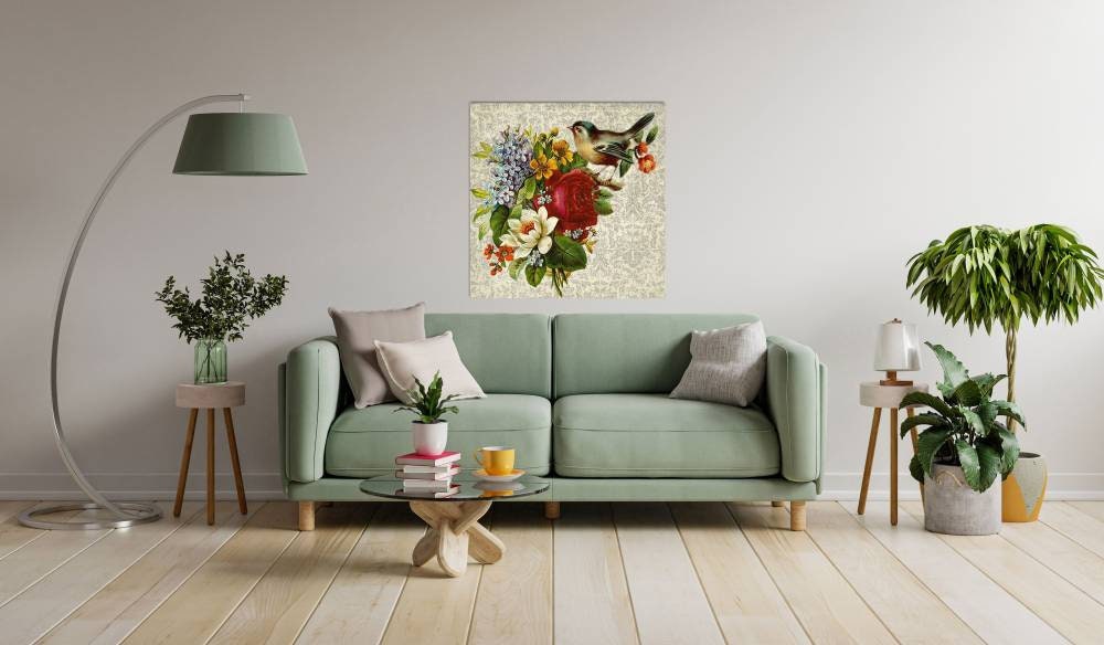 Tile Mural/Mosaic Ceramic Panel of a Tit Bird and Flowers - Wall Art - Home Decor - Tile Mural - Birds Mural Art - Gloss Tiles - Tile Mosaic