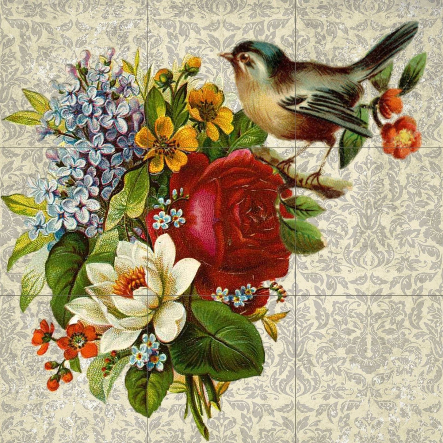Tile Mural/Mosaic Ceramic Panel of a Tit Bird and Flowers - Wall Art - Home Decor - Tile Mural - Birds Mural Art - Gloss Tiles - Tile Mosaic